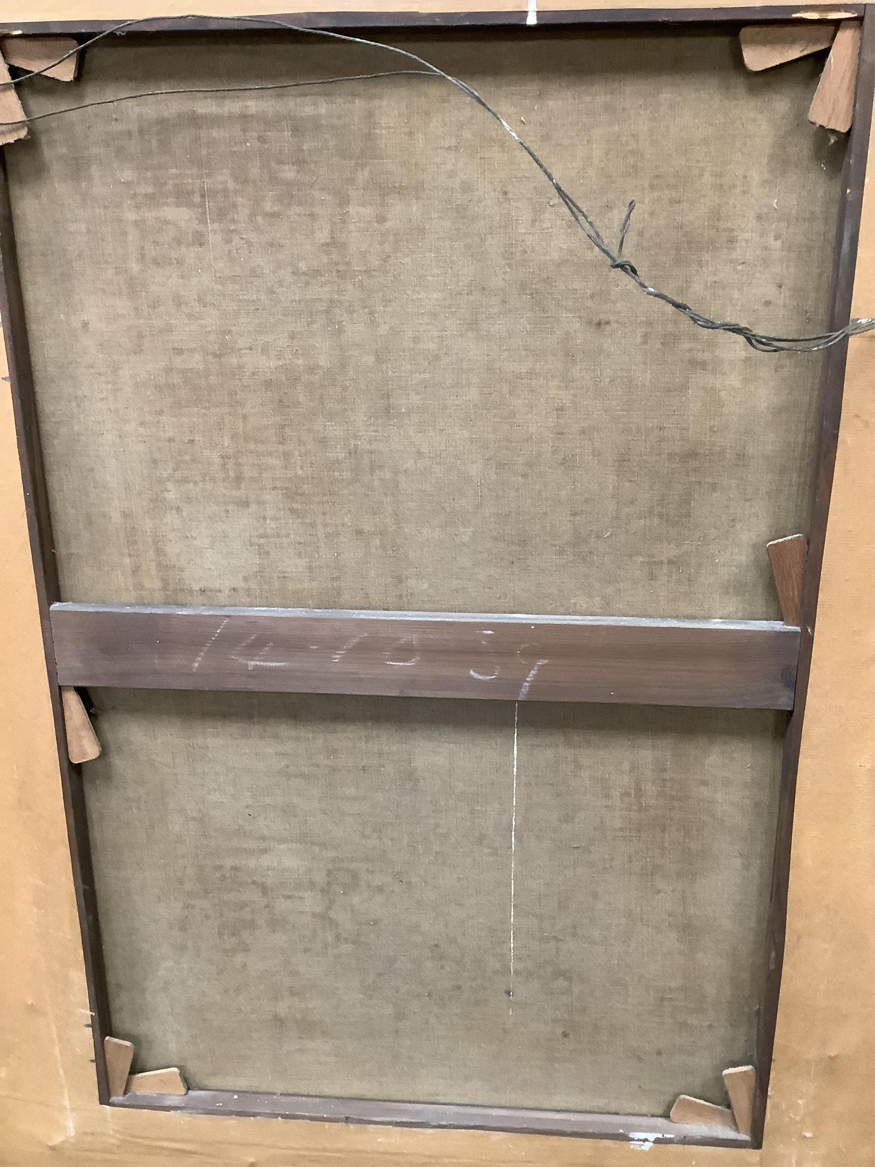 G. Evans (19th. C), Portrait of Queen Victoria wearing ermine before a landscape, signed and dated 1859, 77 x 52cm, applied plaque to the gilt frame, oil on canvas